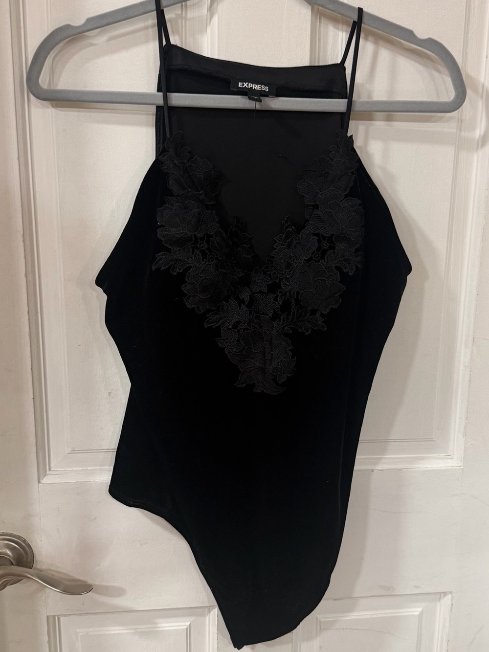 Express Black Floral Appliqué Halter Bodysuit